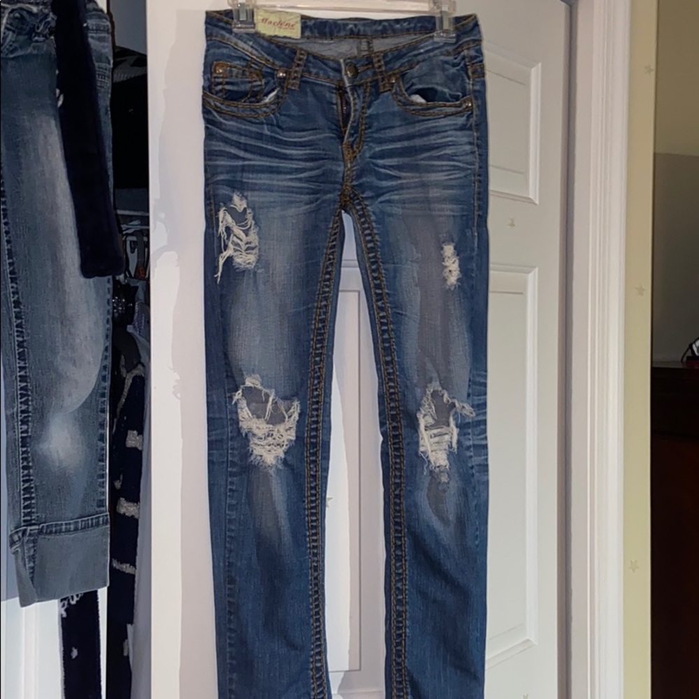 Machine shredded skinny jeans